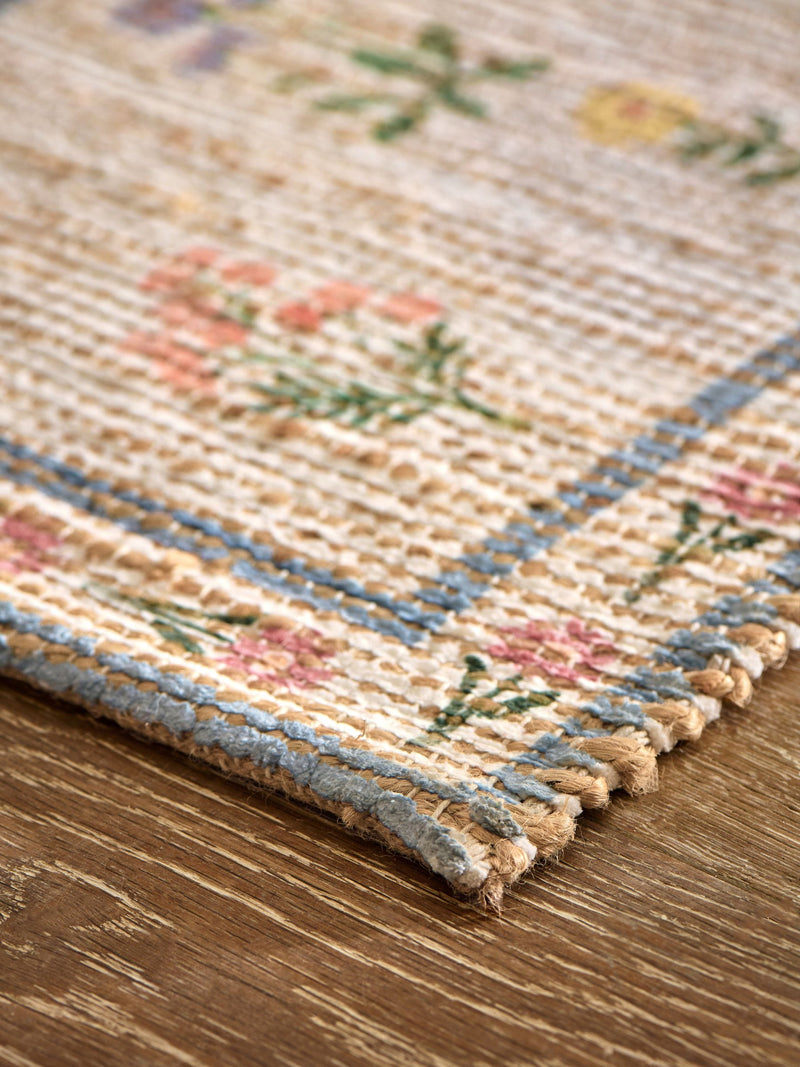 Natural MAISIE floral border jute doormat (British brand)