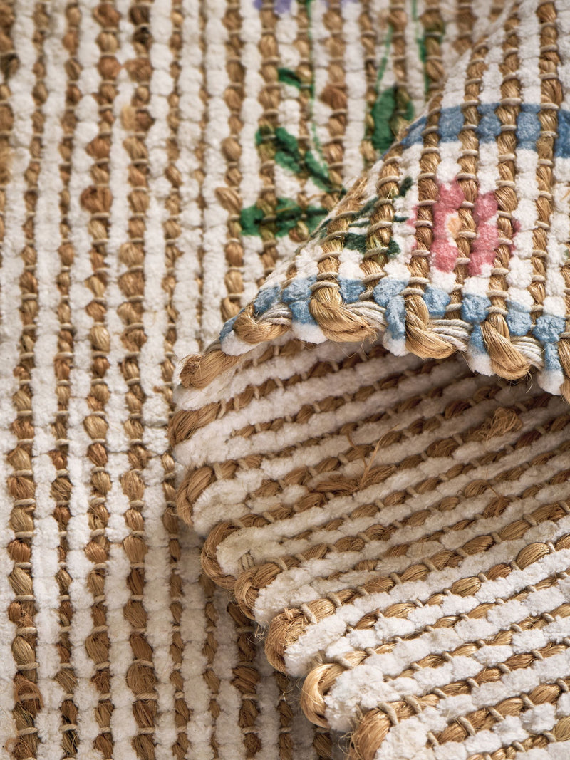 Natural MAISIE floral border jute doormat (British brand)