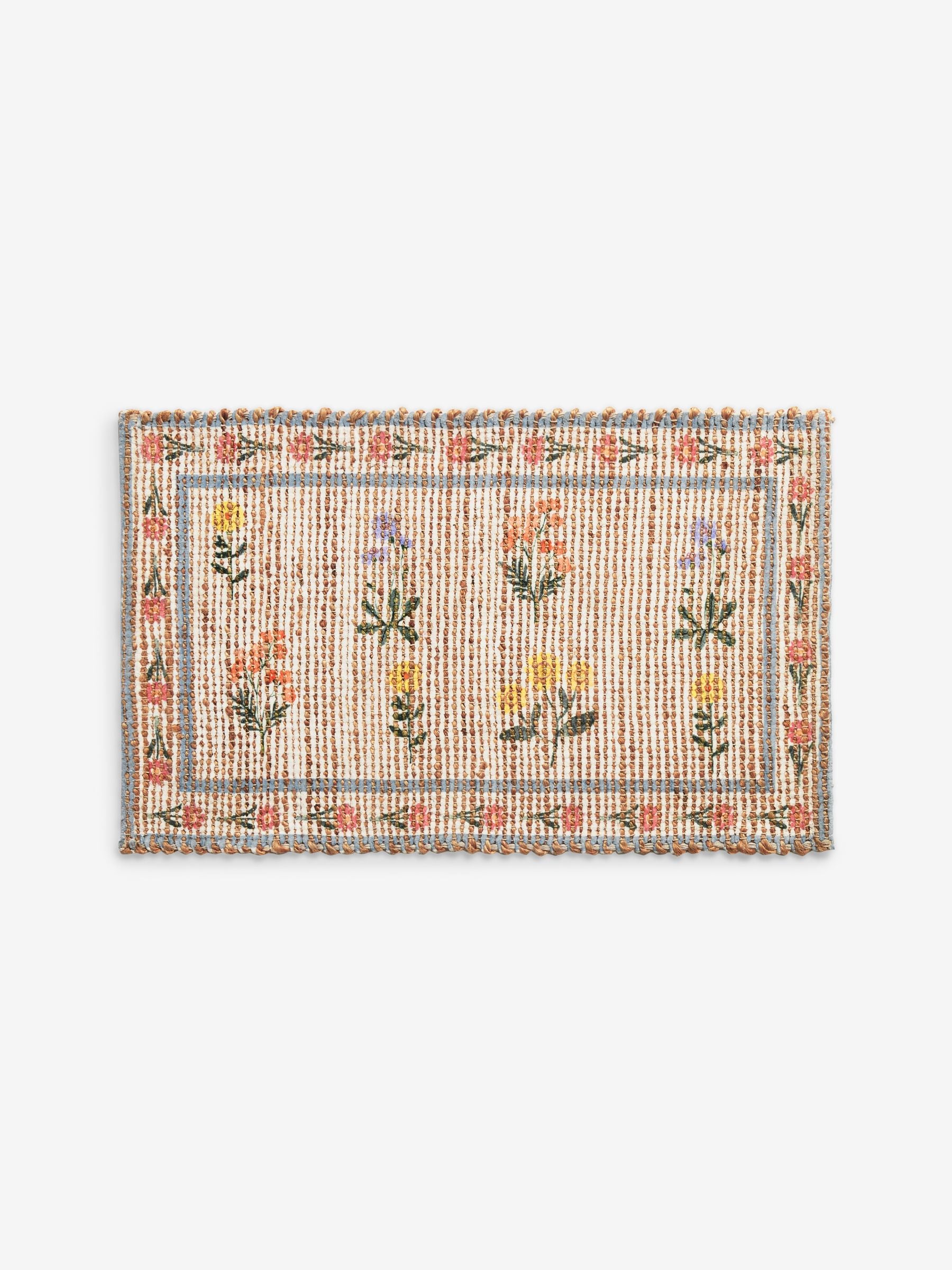 Natural MAISIE floral border jute doormat (British brand)
