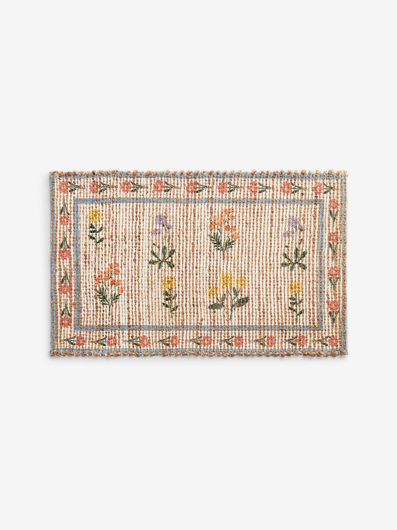 Natural MAISIE floral border jute doormat (British brand)