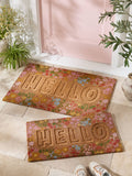 Hello floral embossed coir doormat - British product