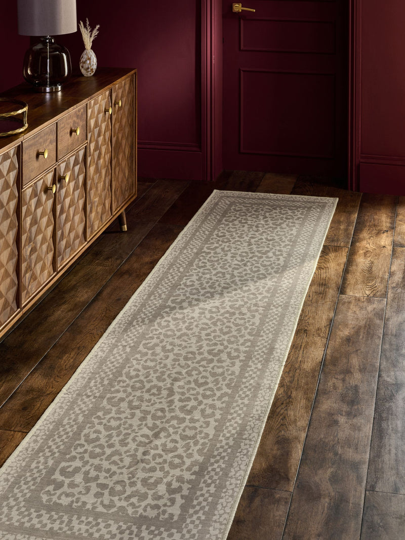 Washable leopard print runner rug, UK version