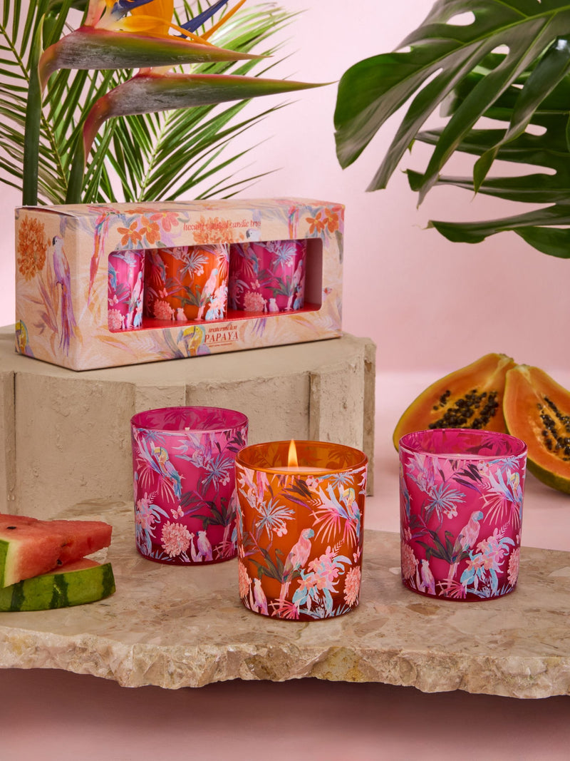 Watermelon Papaya Tropical Floral Set of 3 Candle