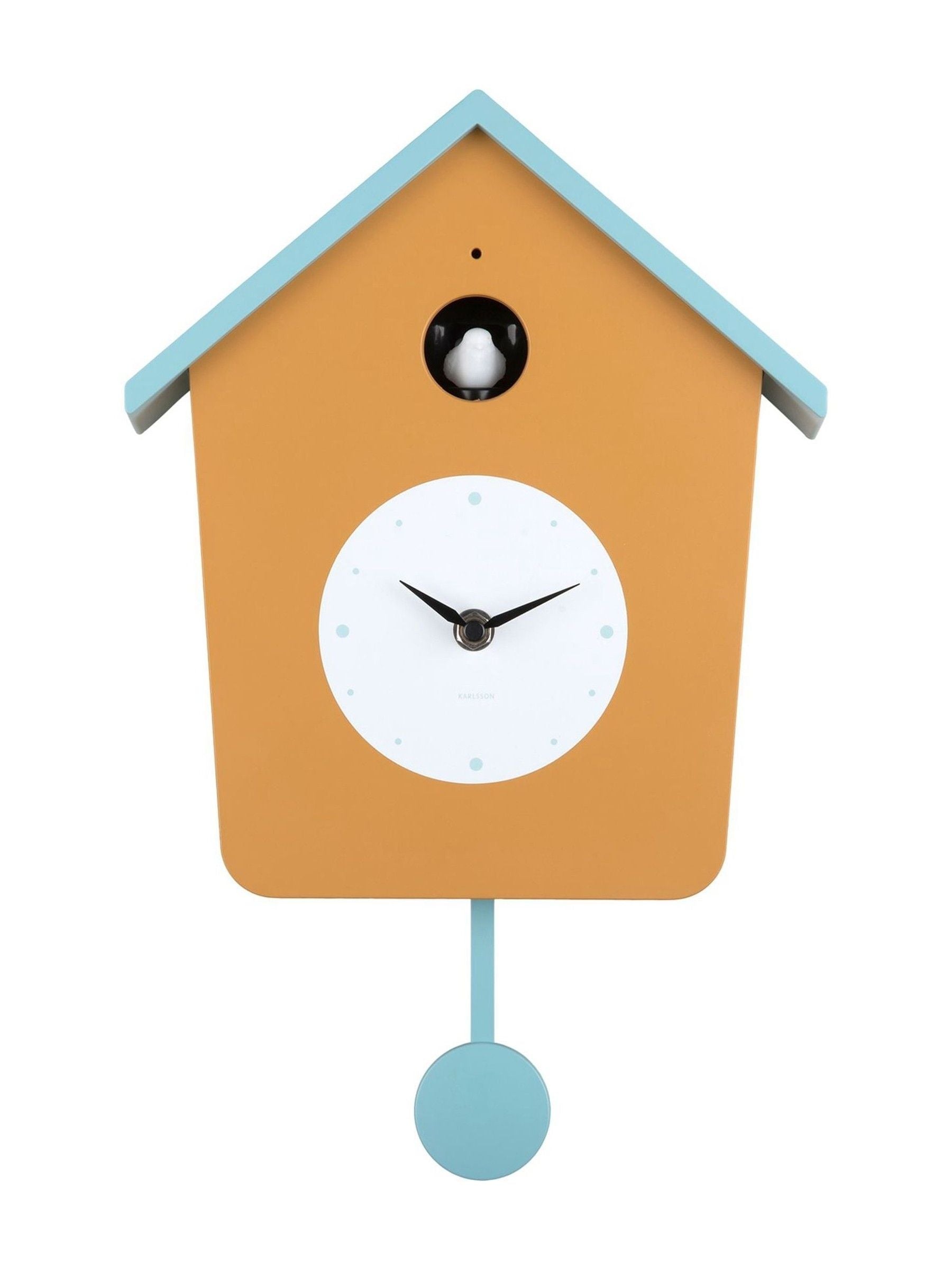 Karlsson ochre yellow misty blue cuckoo wall clock, UK version