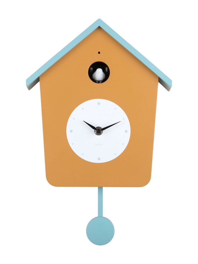 Karlsson ochre yellow misty blue cuckoo wall clock, UK version