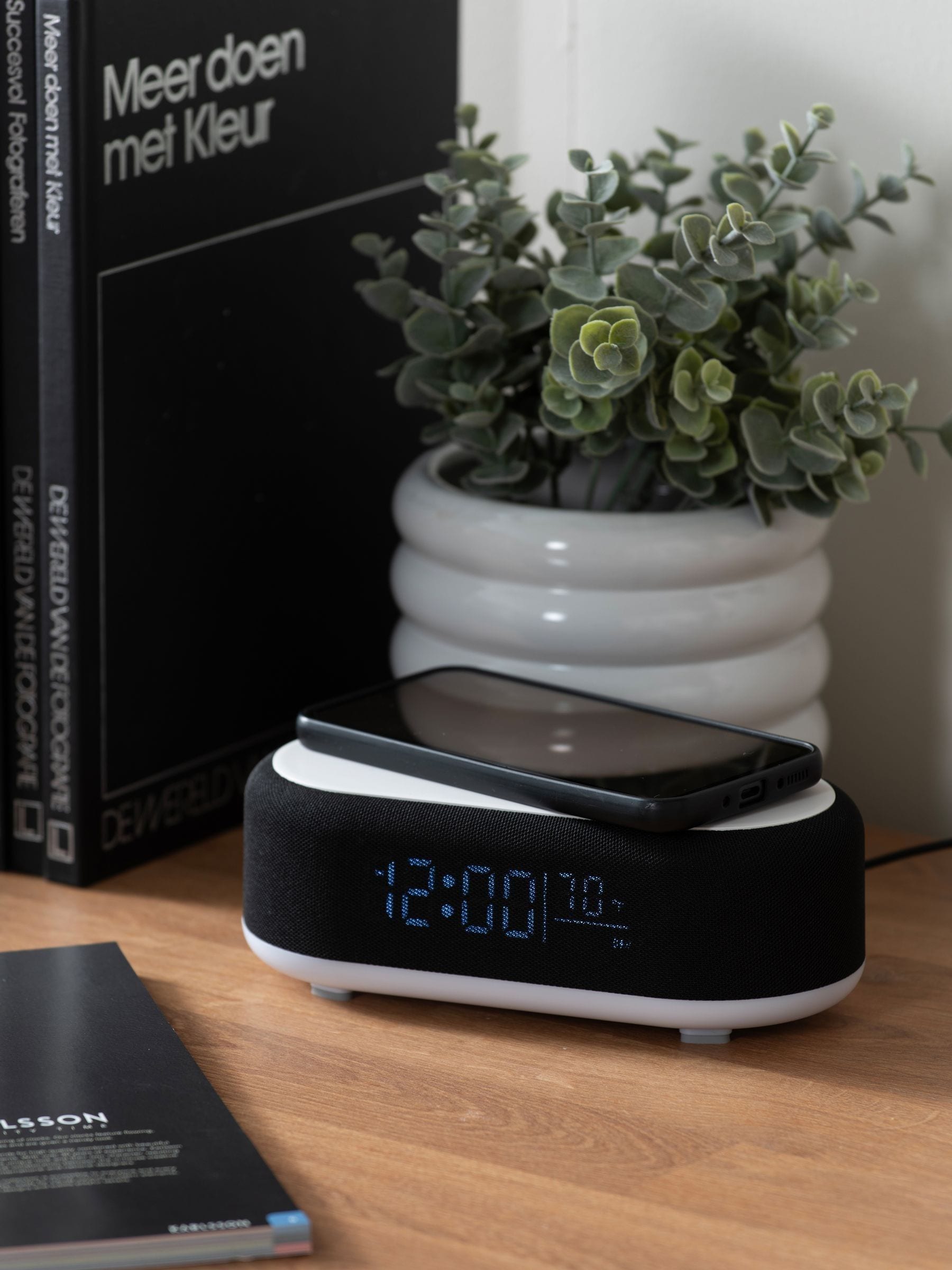 Karlsson Vogue alarm clock with phone charger, black - British product