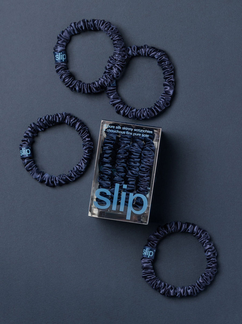 Slip silk skinny scrunchies 4 pack navy, UK version