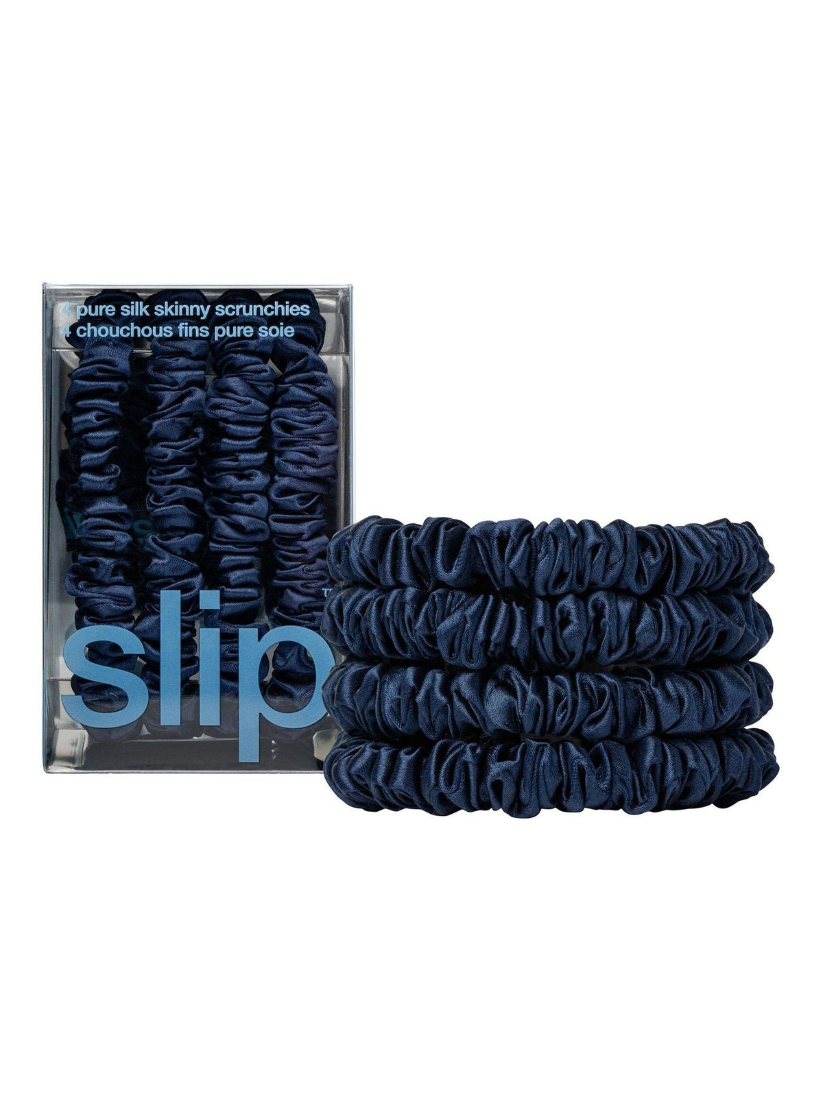 Slip silk skinny scrunchies 4 pack navy, UK version