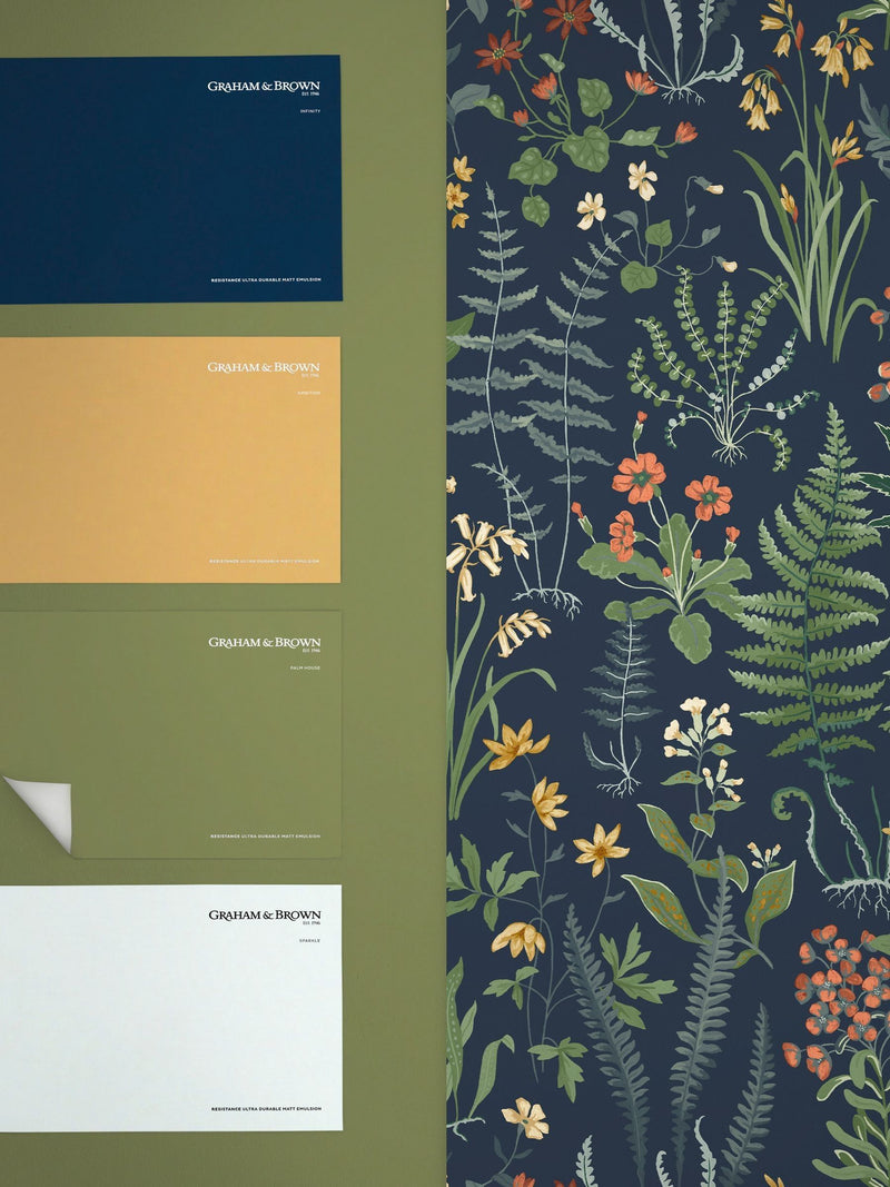 Graham & Brown Blue Oshibana A4 wallpaper sample - British product