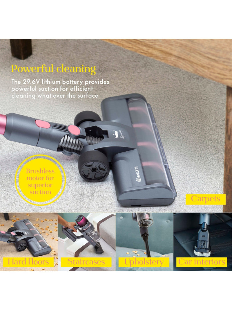 Swan pink cordless stick vacuum, UK version