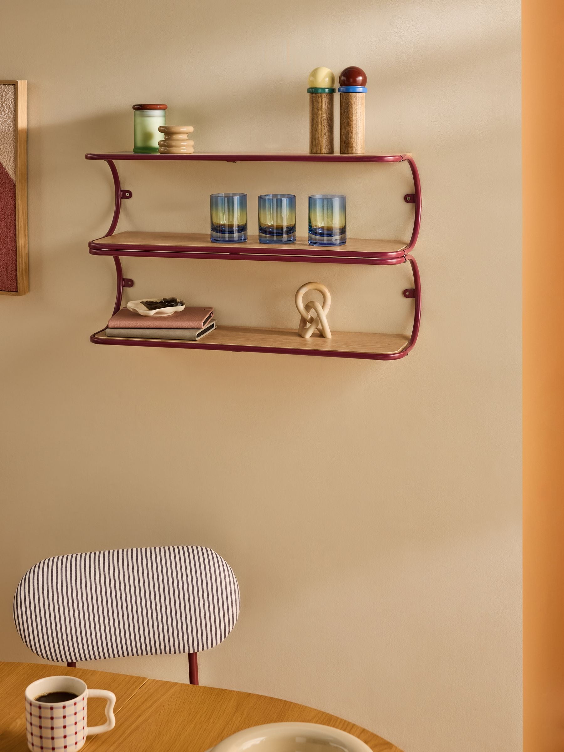 MADE.COM Chrome and Dark Wood Effect Piper Wall Shelf