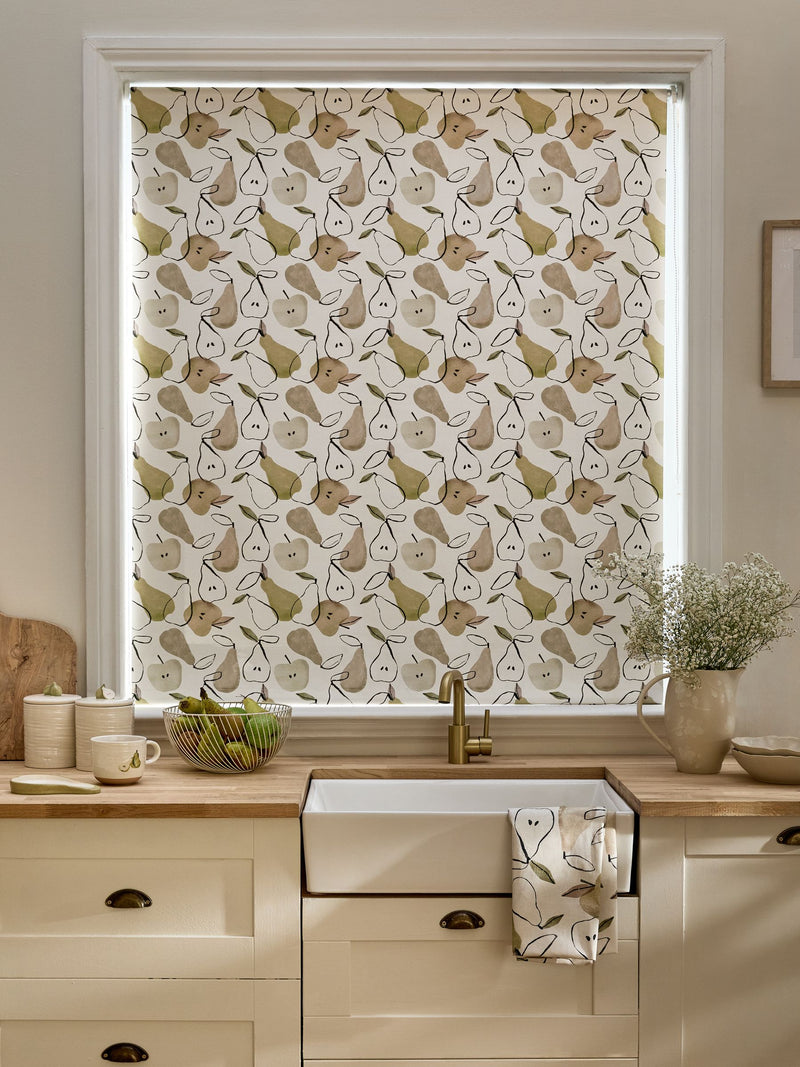 Apples and pears print blackout roller blind (British brand)