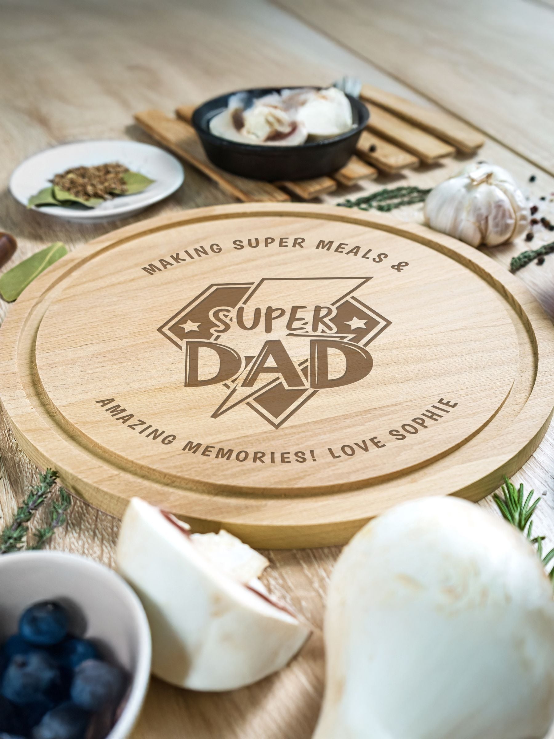Personalised Super Dad wooden chopping board, UK version