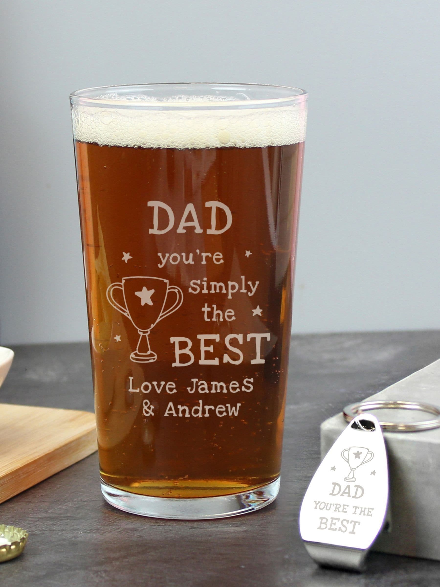 PMC personalised pint glass and bottle opener set, UK version