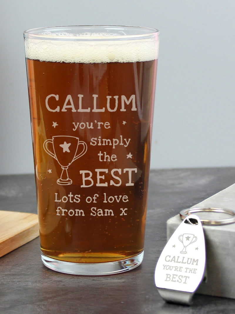 PMC personalised pint glass and bottle opener set, UK version