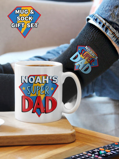 Next PMC Personalised Super Dad Mug and Socks Gift Set- Buy online at McGrocer