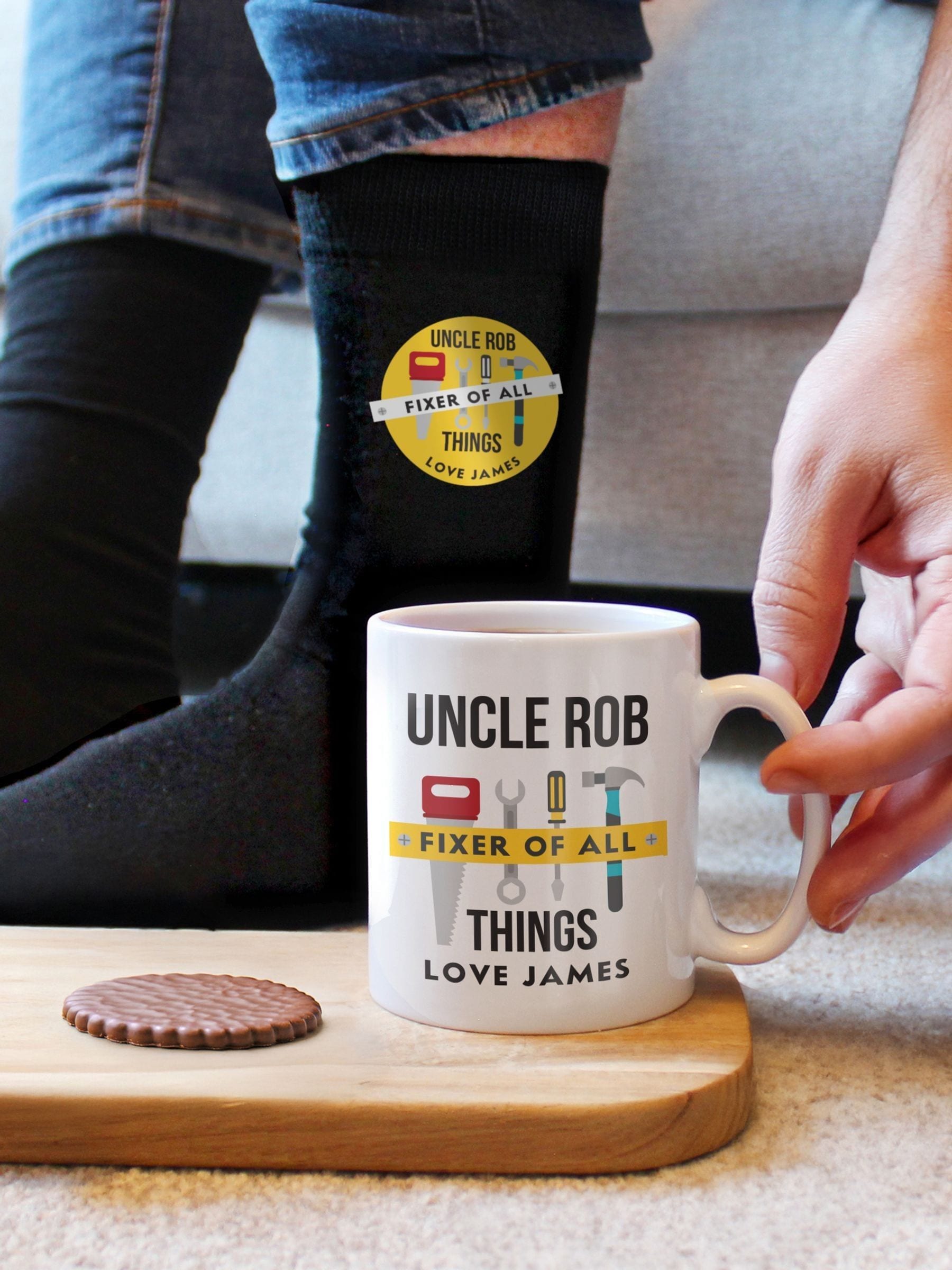 Personalised Fixer of All Things mug and socks, imported from the UK