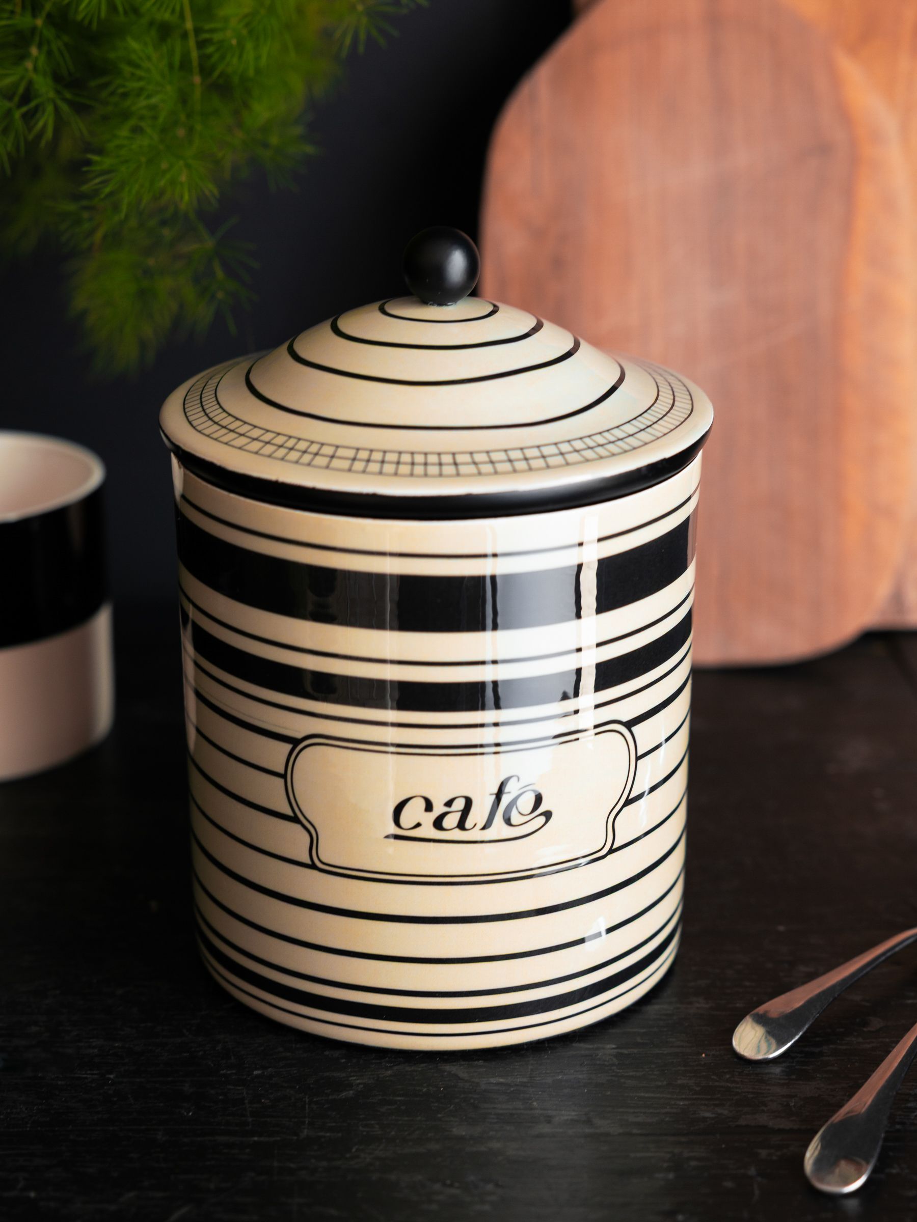 Rockett St George vintage coffee storage jar black cream (British brand)