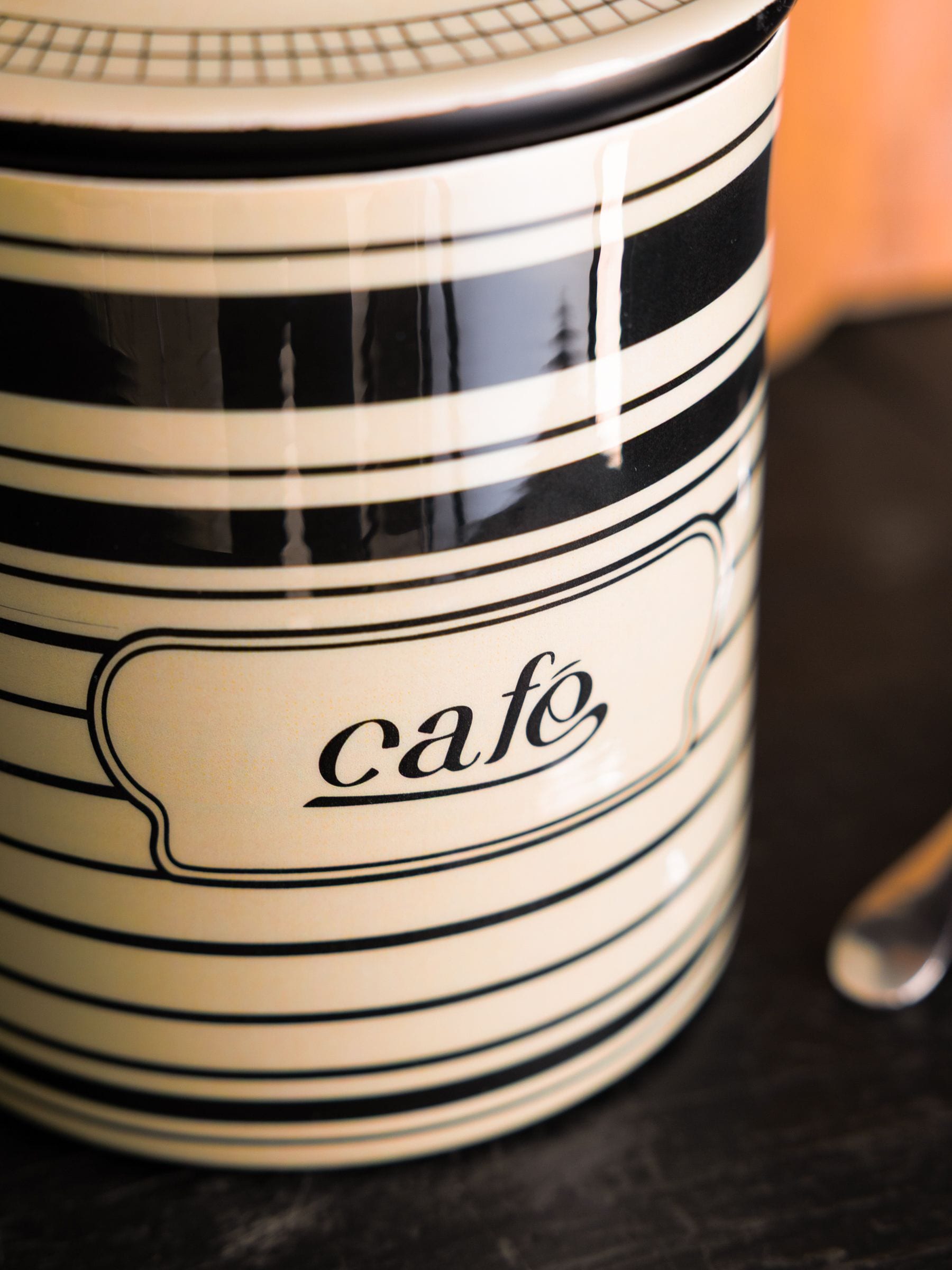 Rockett St George vintage coffee storage jar black cream (British brand)