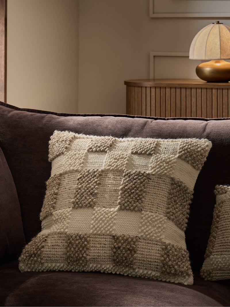 Woven check cushion textured neutral 50x50cm, imported from the UK