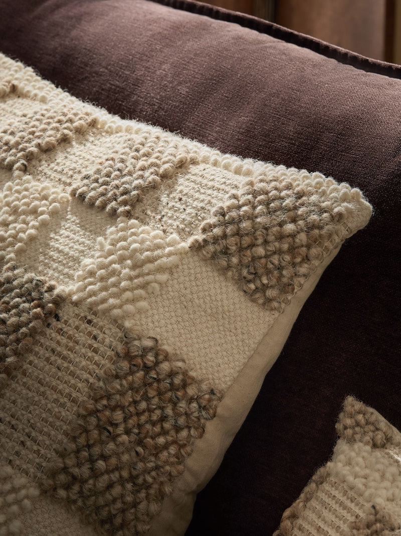 Woven check cushion textured neutral 50x50cm, imported from the UK