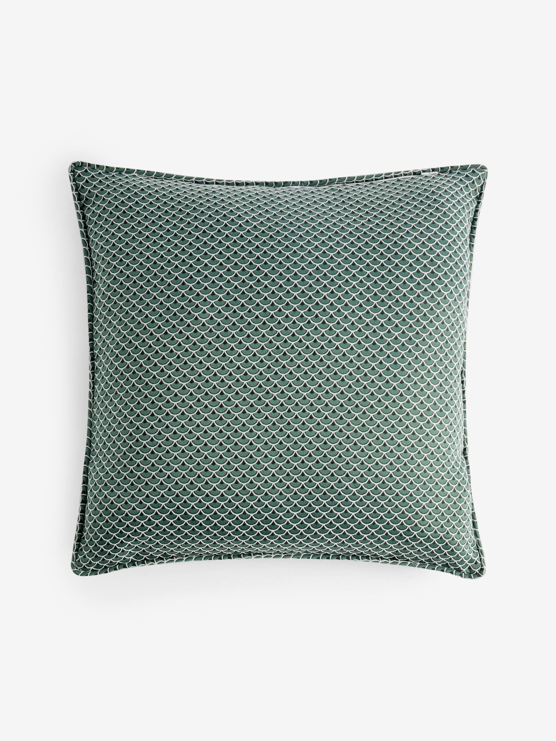 Teal Blue Jacquard Fan Cushion 50cm (British brand)