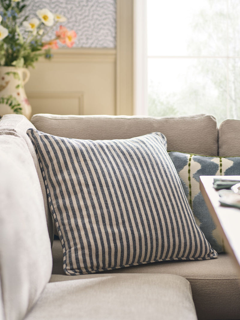 Blue Chenille Thin Stripe Cushion 50x50cm - British product