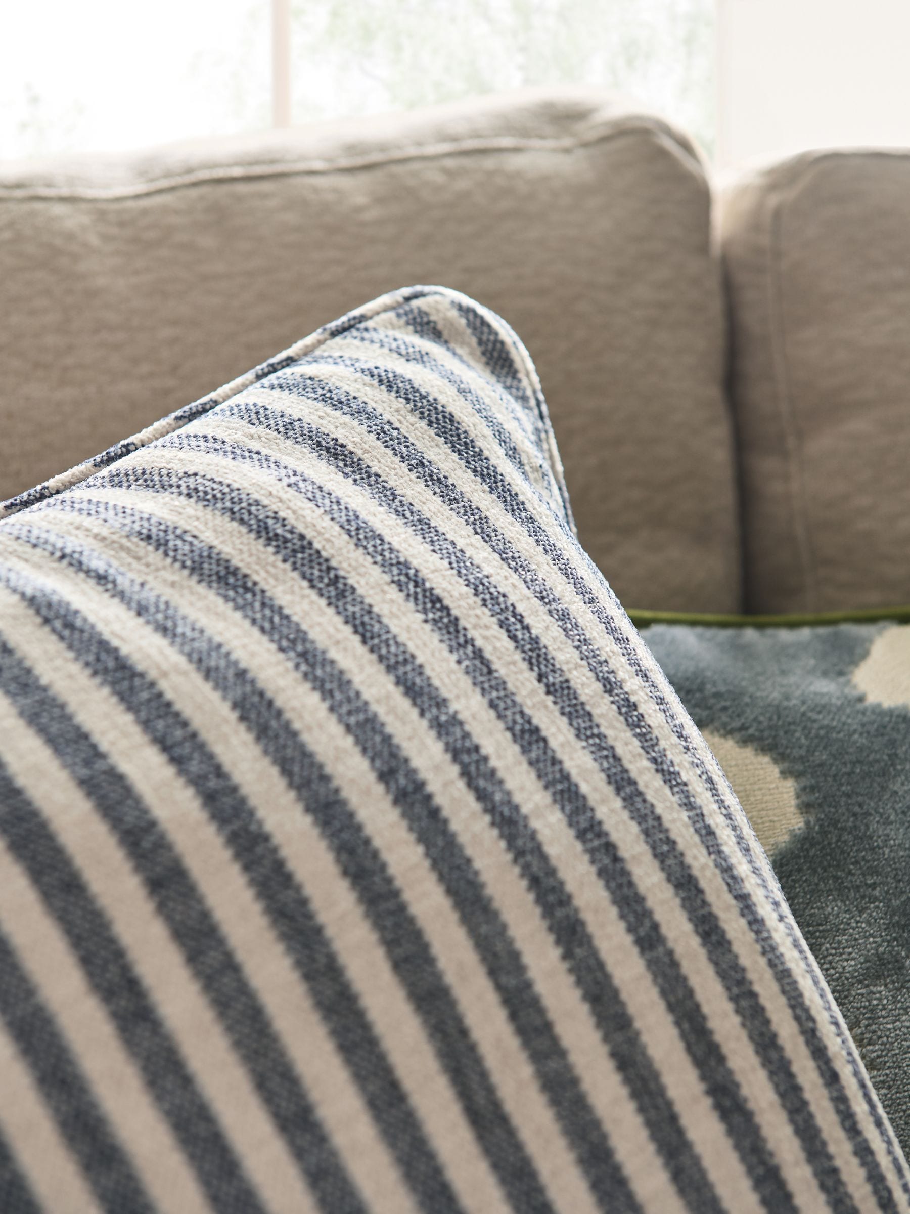 Blue Chenille Thin Stripe Cushion 50x50cm - British product