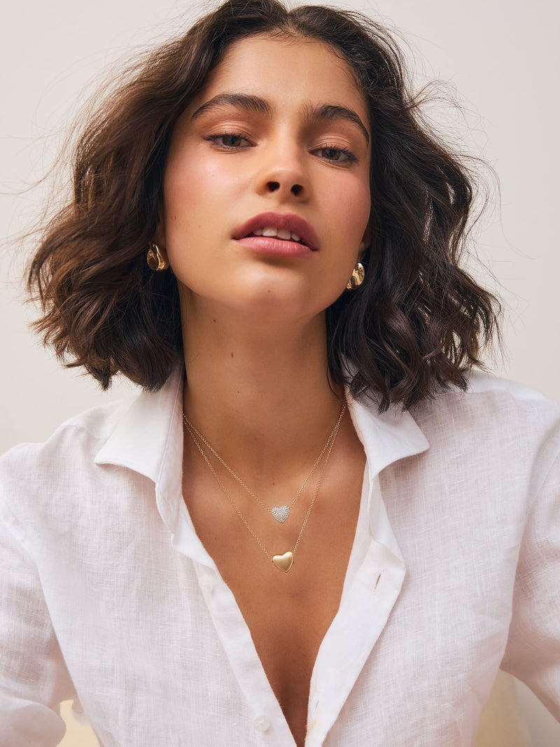 Gold tone two row pavé heart necklace - British product