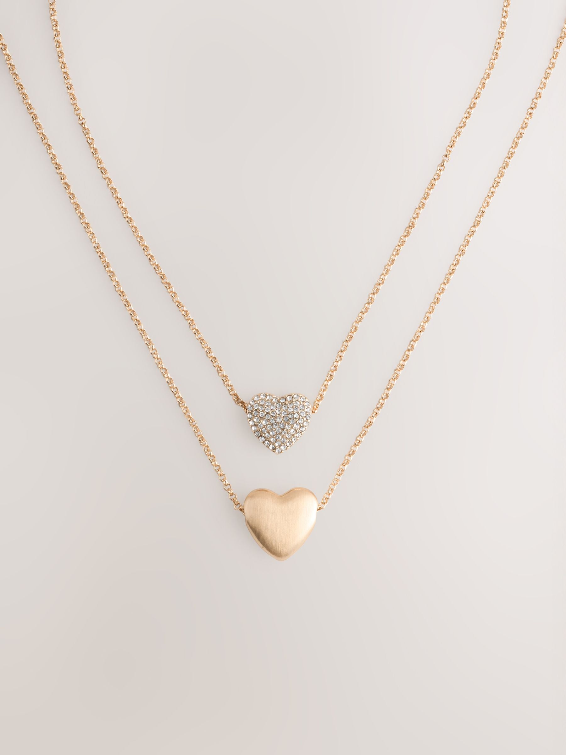 Gold tone two row pavé heart necklace - British product