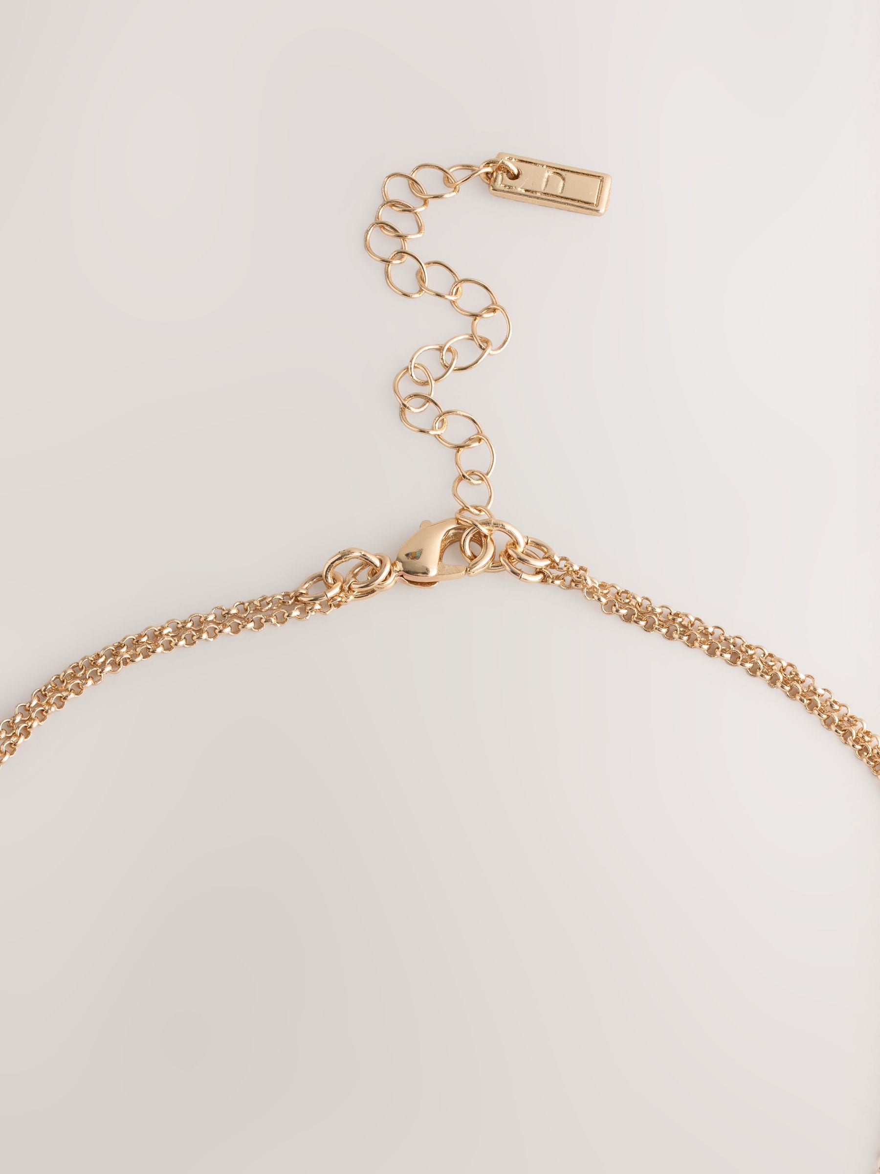 Gold tone two row pavé heart necklace - British product