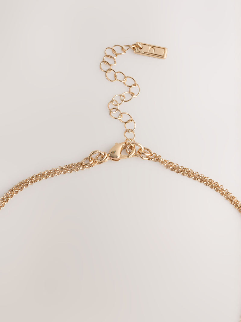 Gold tone two row pavé heart necklace - British product