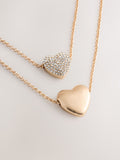 Gold tone two row pavé heart necklace - British product