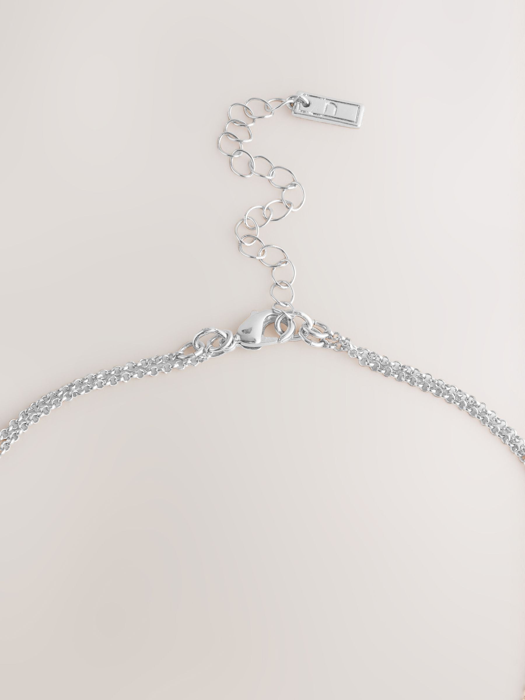 Silver Tone Two Row Pavé Heart Necklace