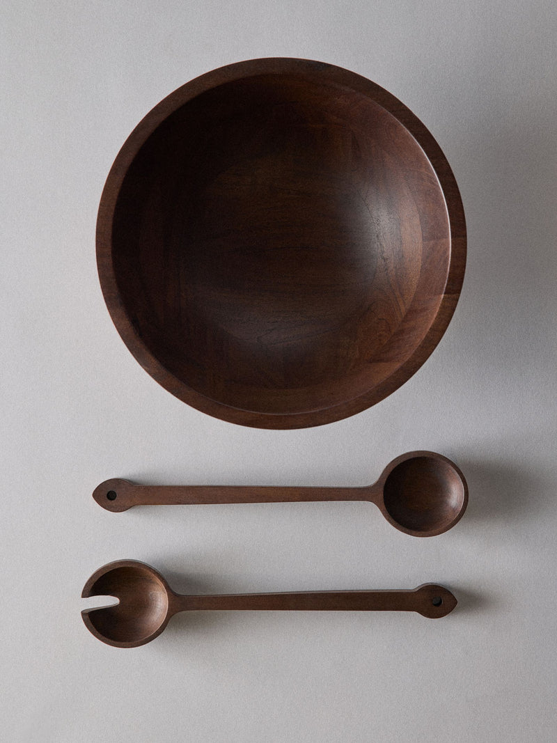 Brown wooden bowl and servers set, UK version