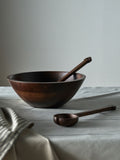 Brown wooden bowl and servers set, UK version