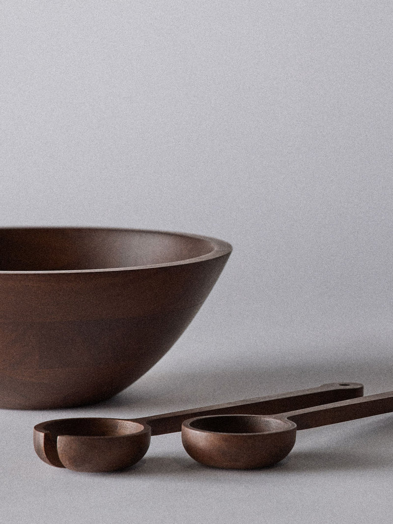 Brown wooden bowl and servers set, UK version