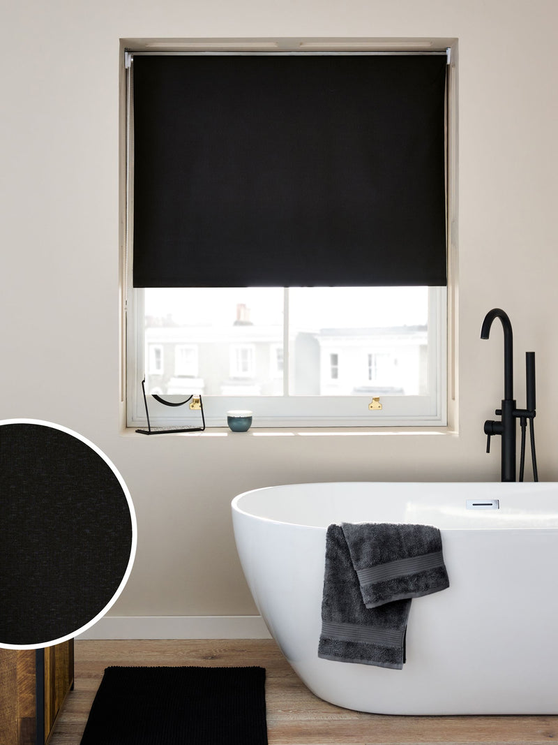 Black Ready Made Printed Texture Moisture Resistant Roller Blinds