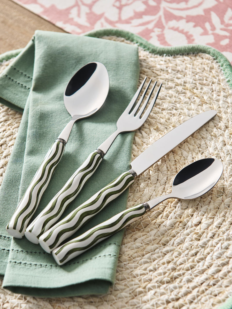 Cutlery set green ceramic handle wiggle pattern 16 piece (British brand)