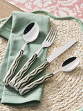 Cutlery set green ceramic handle wiggle pattern 16 piece (British brand)