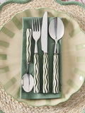 Cutlery set green ceramic handle wiggle pattern 16 piece (British brand)