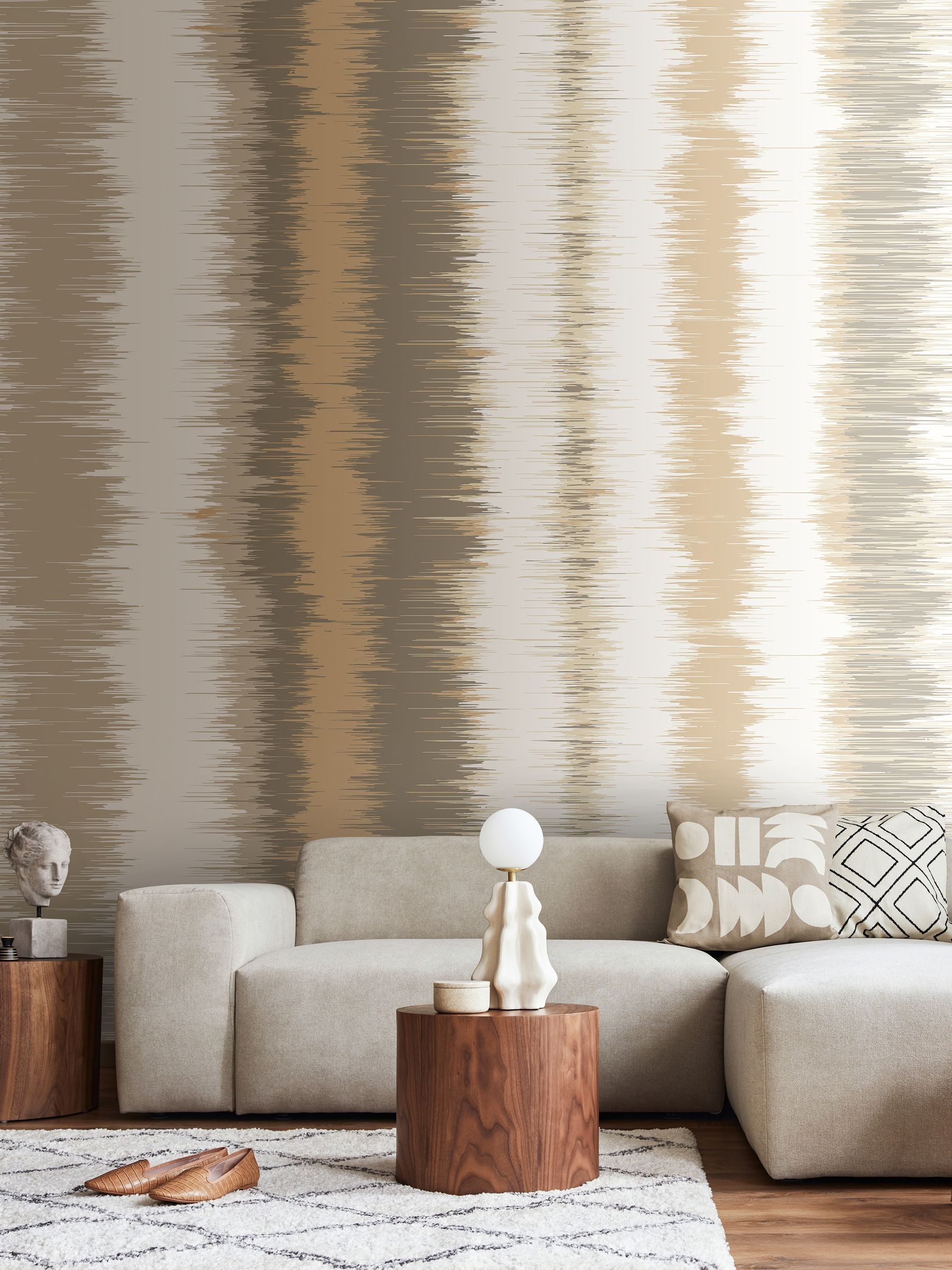 Origin Murals olive green charcoal linear stripe wall mural - British product