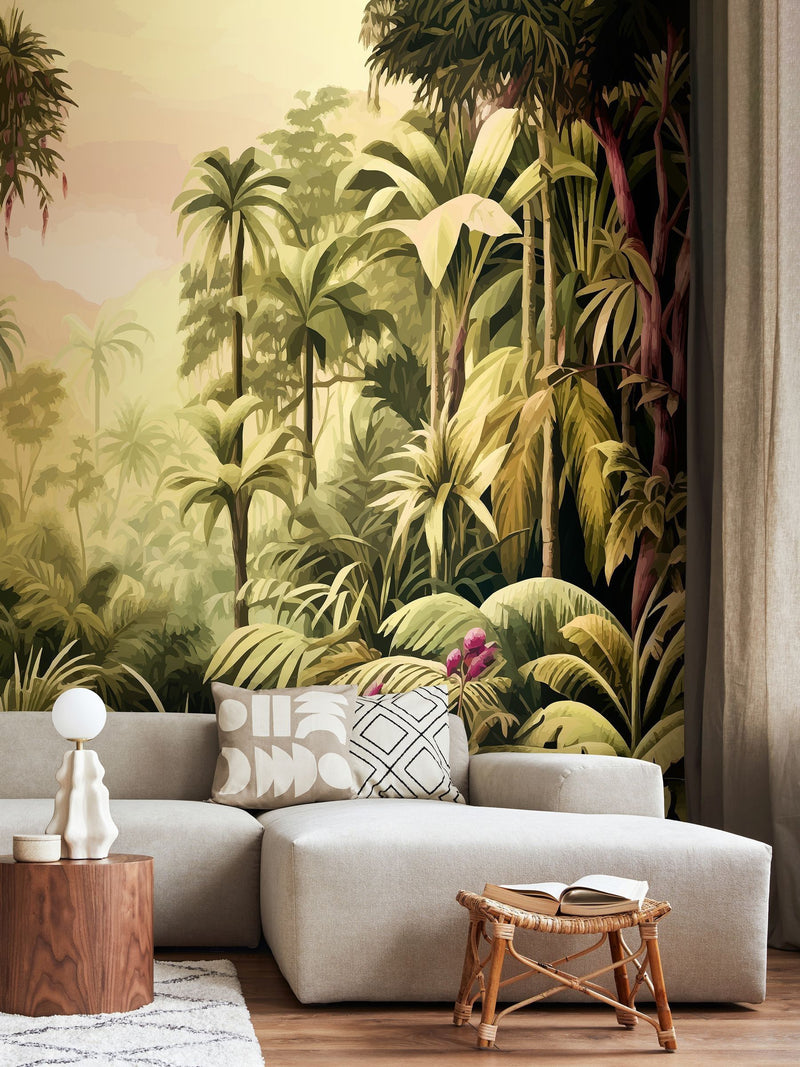 Origin Murals Olive Green Jungle Trees wall mural 2.8m x 3.5m, UK version