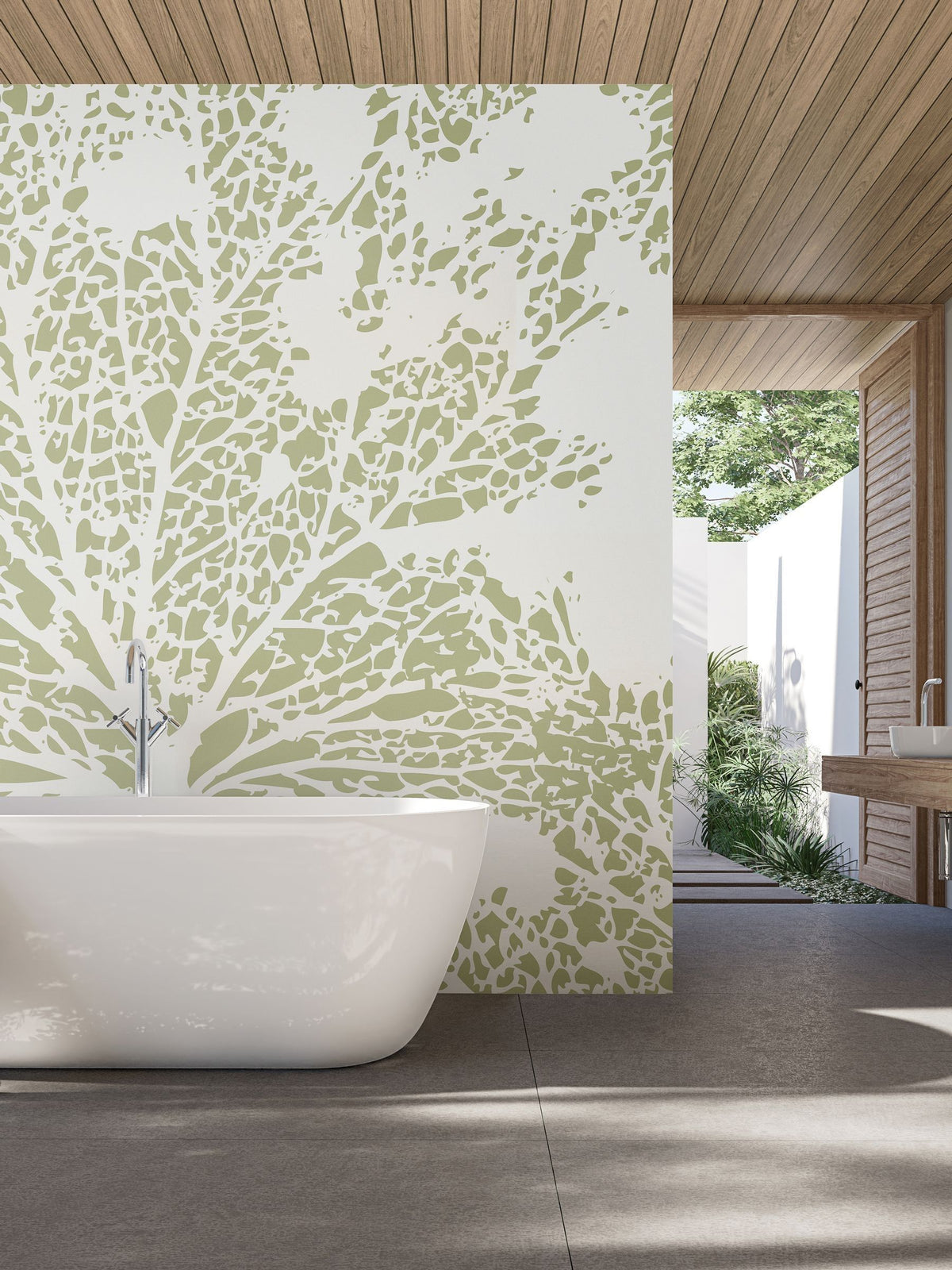 Origin Murals Sage Green Skeleton Leaf 2.8m x 3.5m Wall Mural