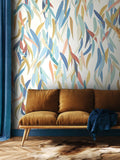 Origin Murals Denim Blue and Apricot Willow Leaves 2.8m x 3.5m Wall Mural