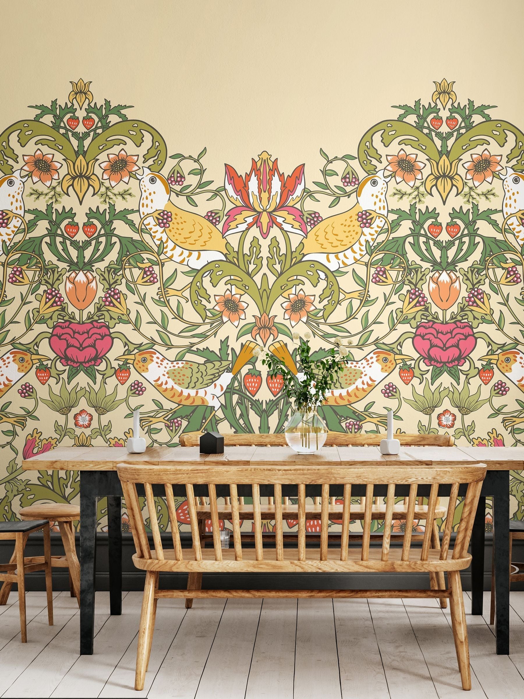 Origin Murals gold olive birds wall mural, imported from the UK