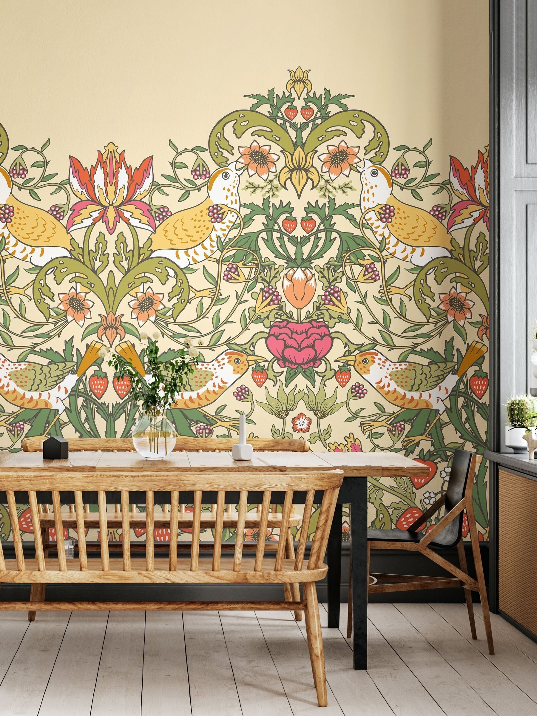 Origin Murals gold olive birds wall mural, imported from the UK
