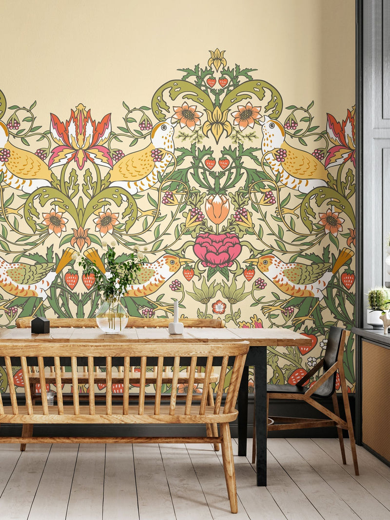 Origin Murals gold olive birds wall mural, imported from the UK