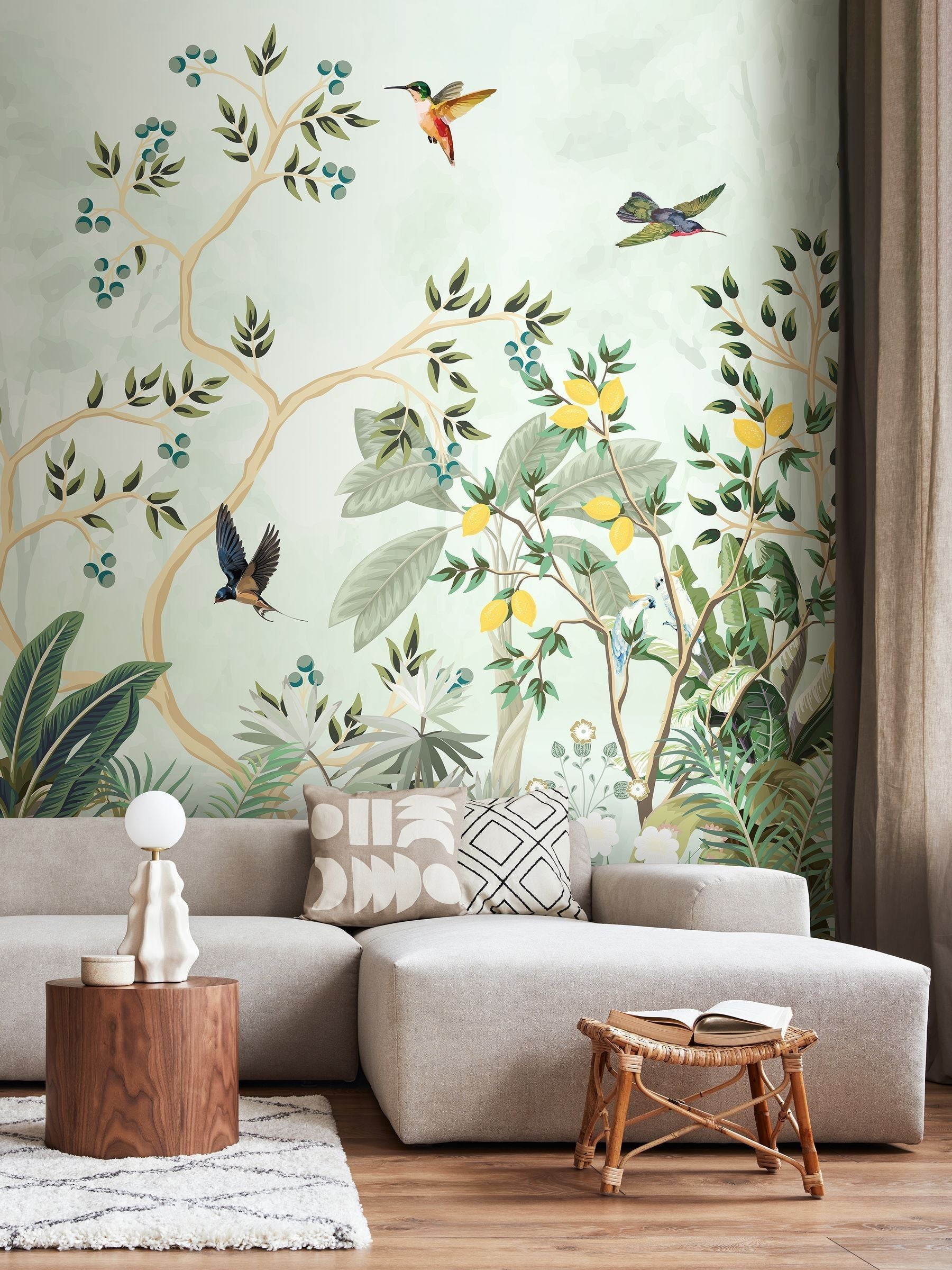 Origin Murals forest green lemon tree mural 2.8m x 3.5m, UK version