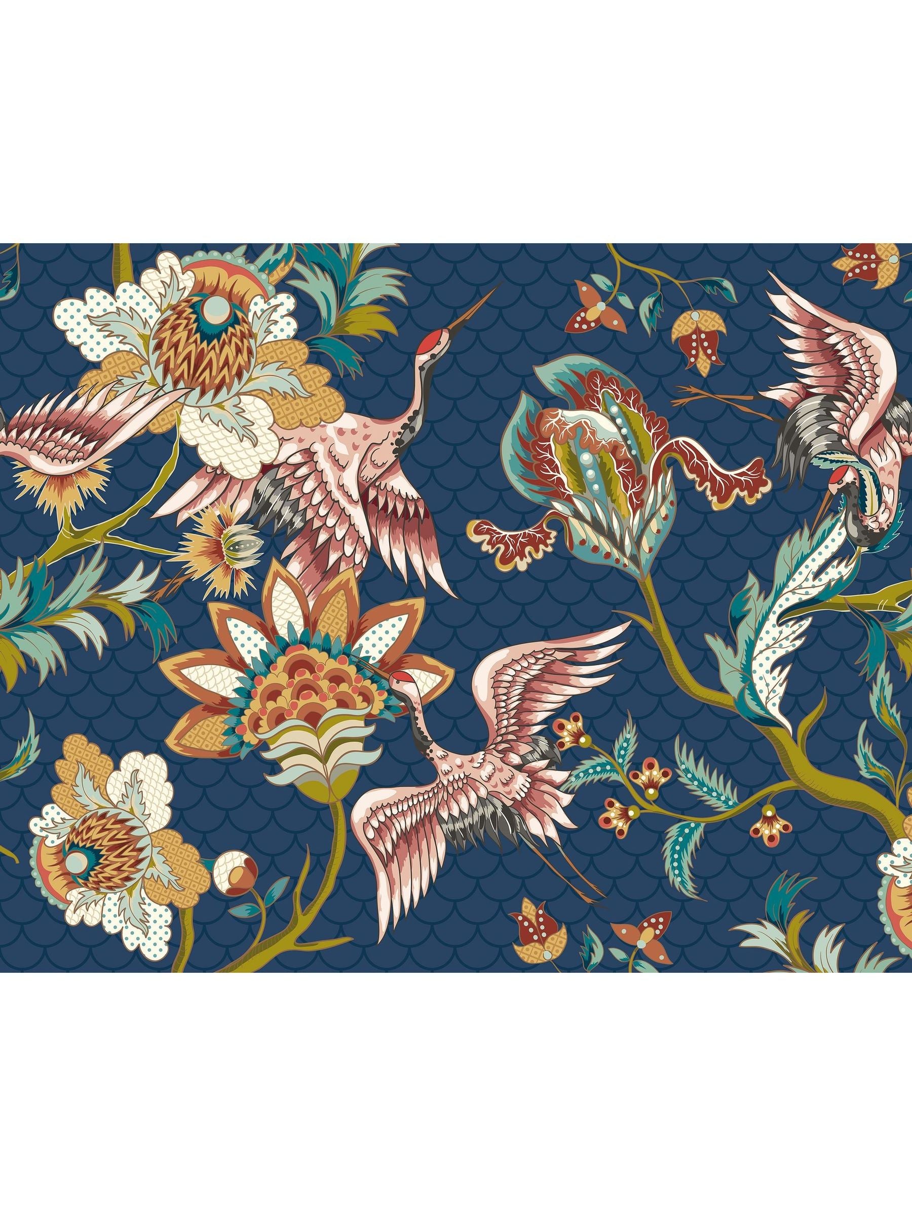 Origin Murals Navy Blue Cranes in Flight A4 Wallpaper Sample